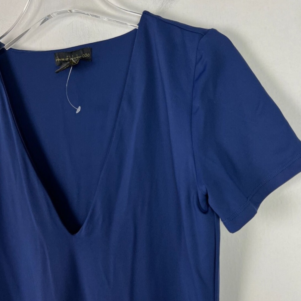 House of Harlow 1960 Navy Blue Deep V Short Sleeve Bodysuit - Picture 4 of 9